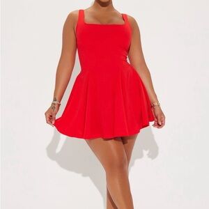 Fashion Nova Bold Red Mini Skater Dress, New without tags